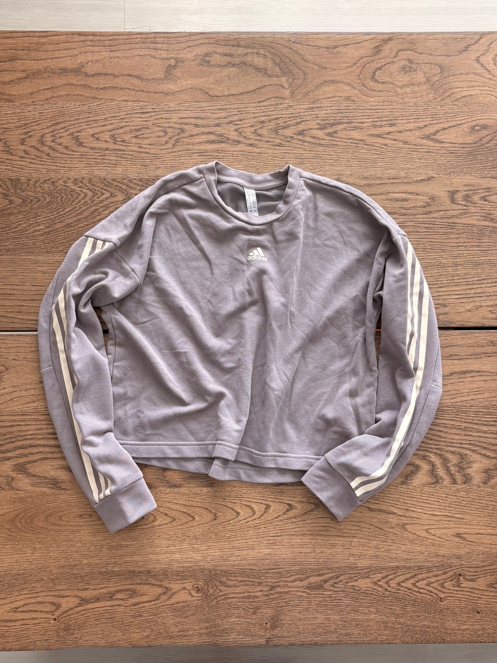 Adidas Lavender Crewneck Sweatshirt with Signature Stripes, Medium